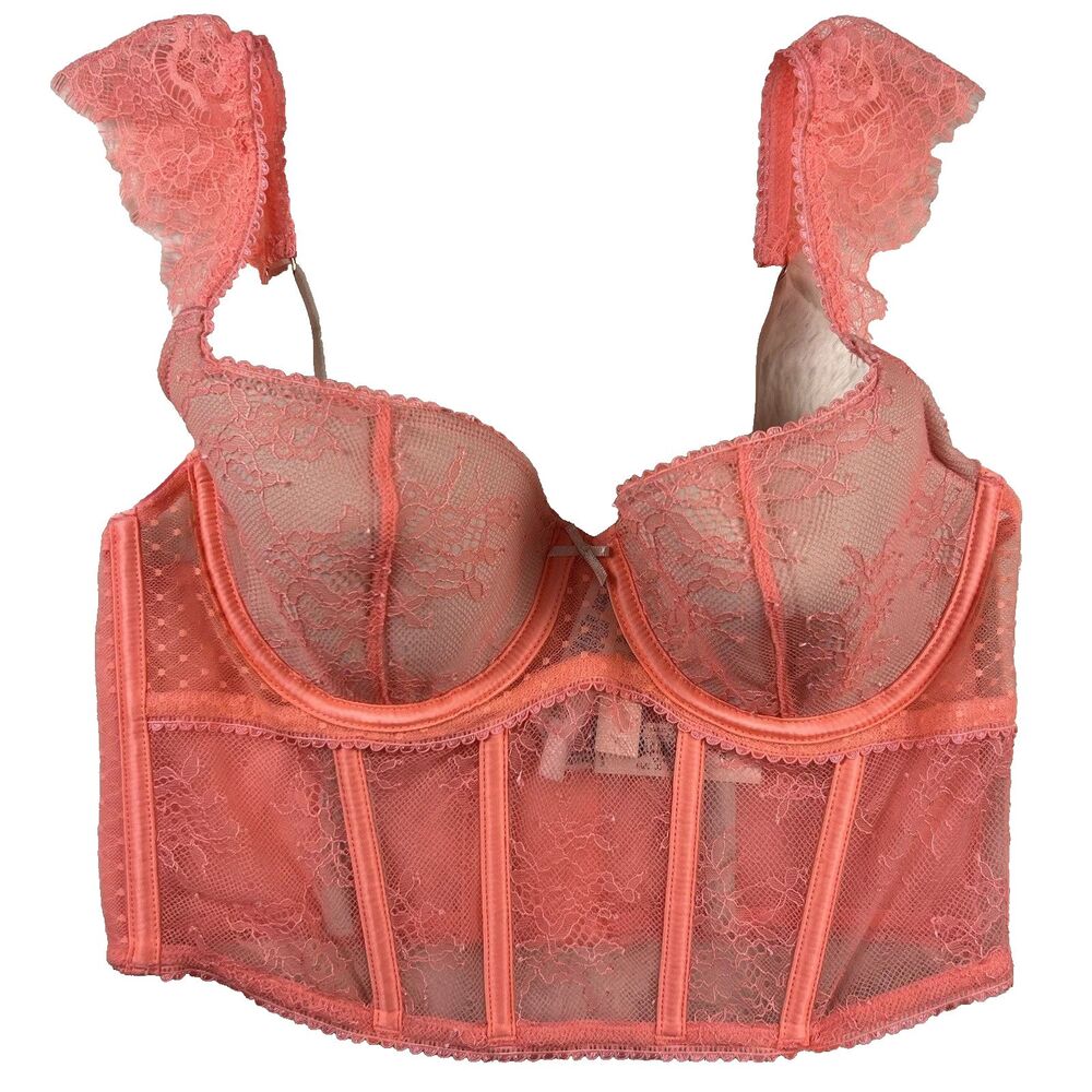 VICTORIA SECRET push up Bra corset Lace up Dream Angels Orange Pink size XL
